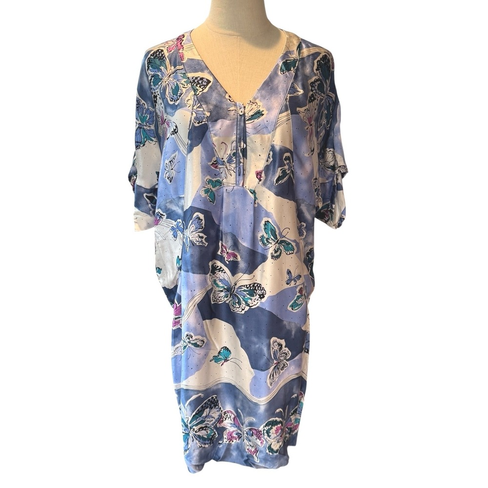 Gerard Darel 100% Silk Butterfly Print V-Neck Dress Blue Purple Size 36